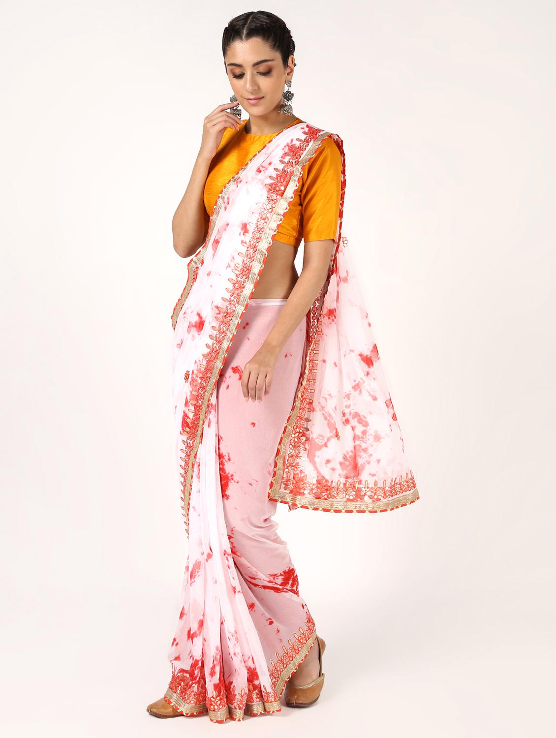 gota work tie & dye saree with blouse - 16593703 - Zoom Image - 1