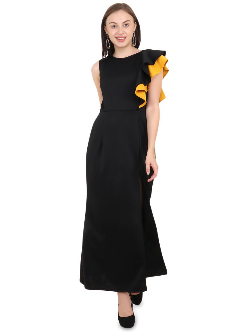 contrast ruffle detail maxi dress - 16595399 - Zoom Image - 1