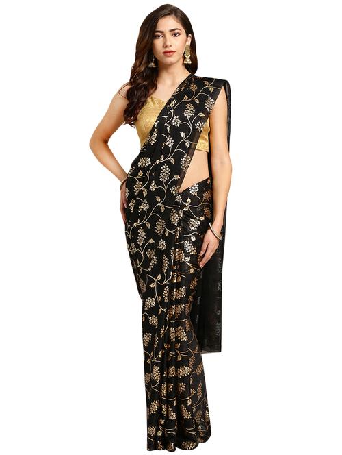 gold print printed saree with blouse - 16595614 - Standard Image - 1