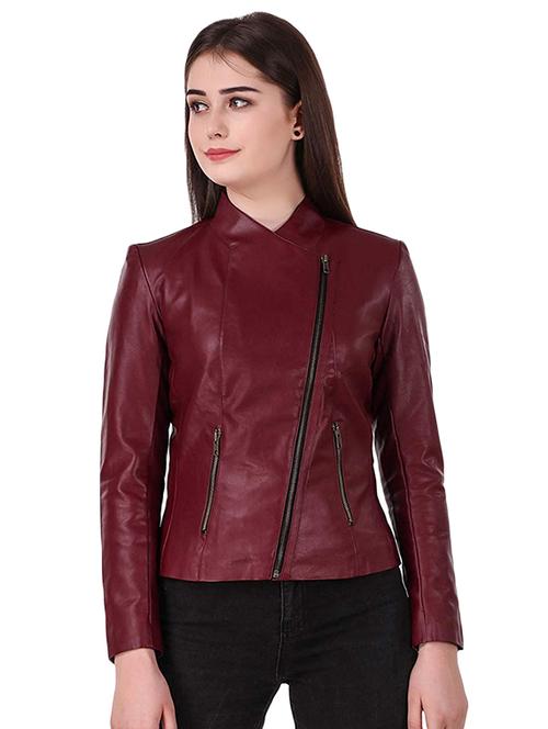 zip up detail solid leather/leatherette jacket - 16596035 - Standard Image - 1
