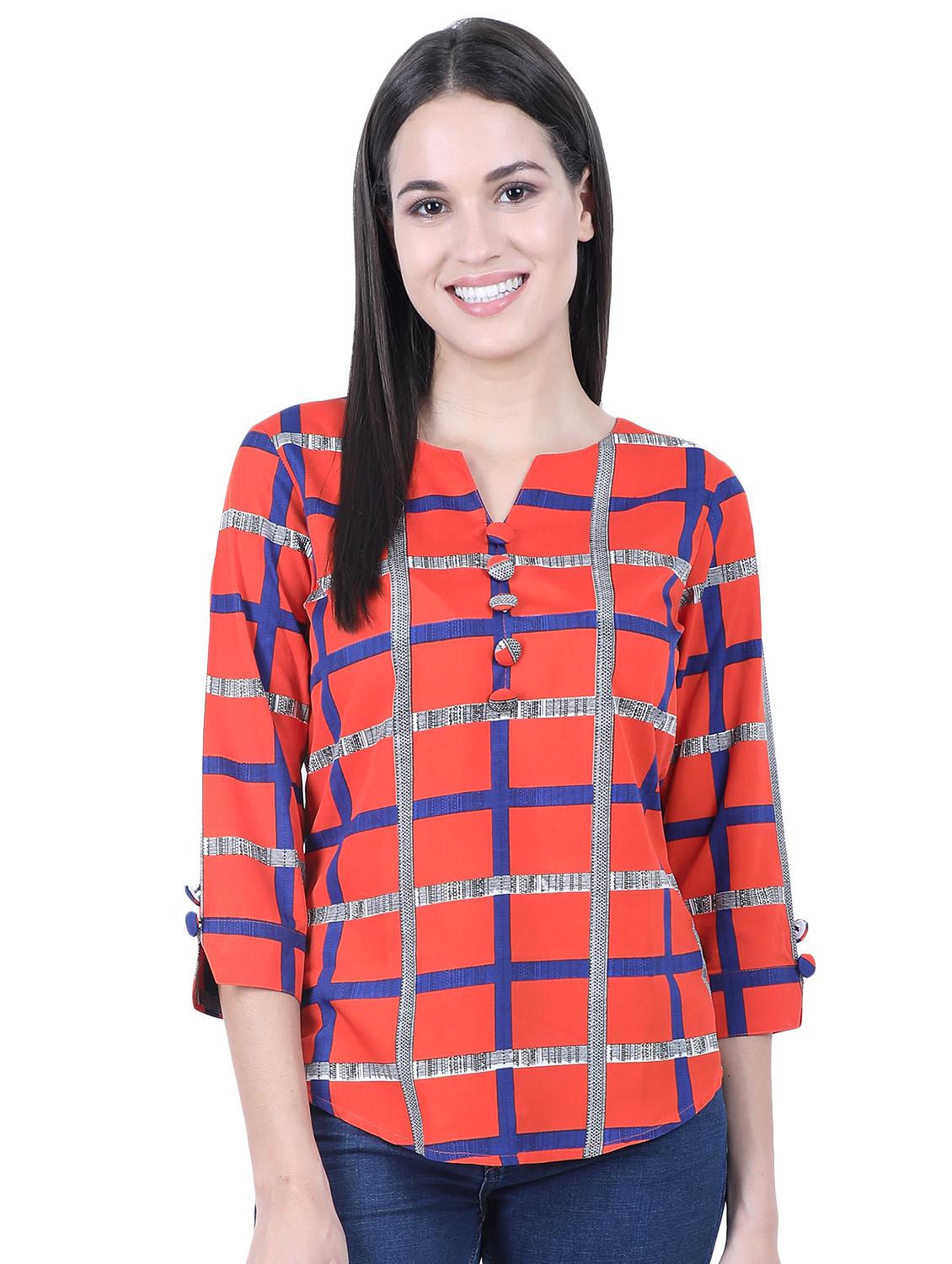 notch neck checkered top - 16596142 - Zoom Image - 1