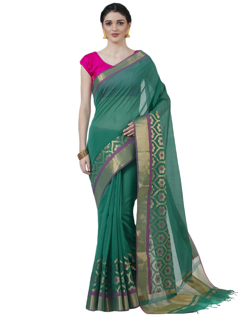 solid borederd banarasi saree with blouse - 16596358 - Zoom Image - 1