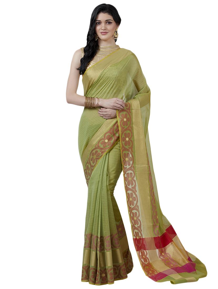 solid borederd banarasi saree with blouse - 16596359 - Zoom Image - 1