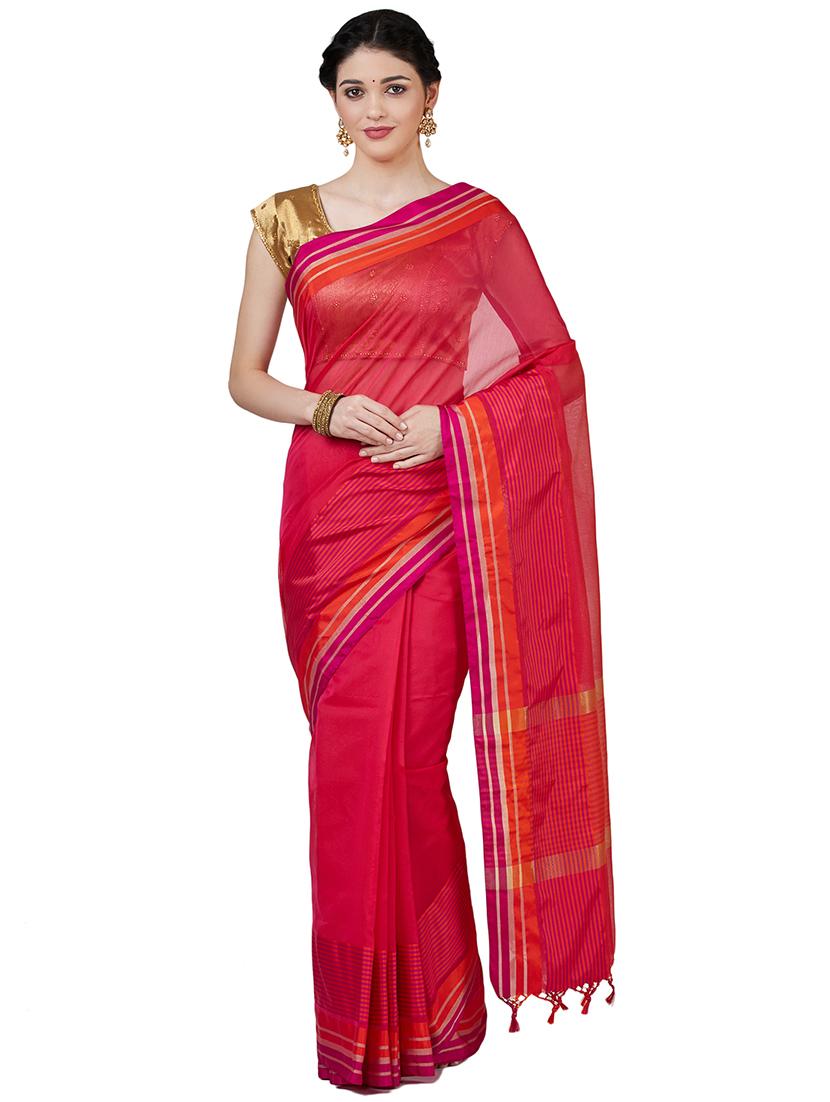 solid bordered banarasi saree with blouse - 16596367 - Zoom Image - 1