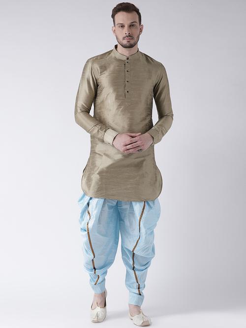 brown solid dhoti kurta set - 16597722 - Standard Image - 1