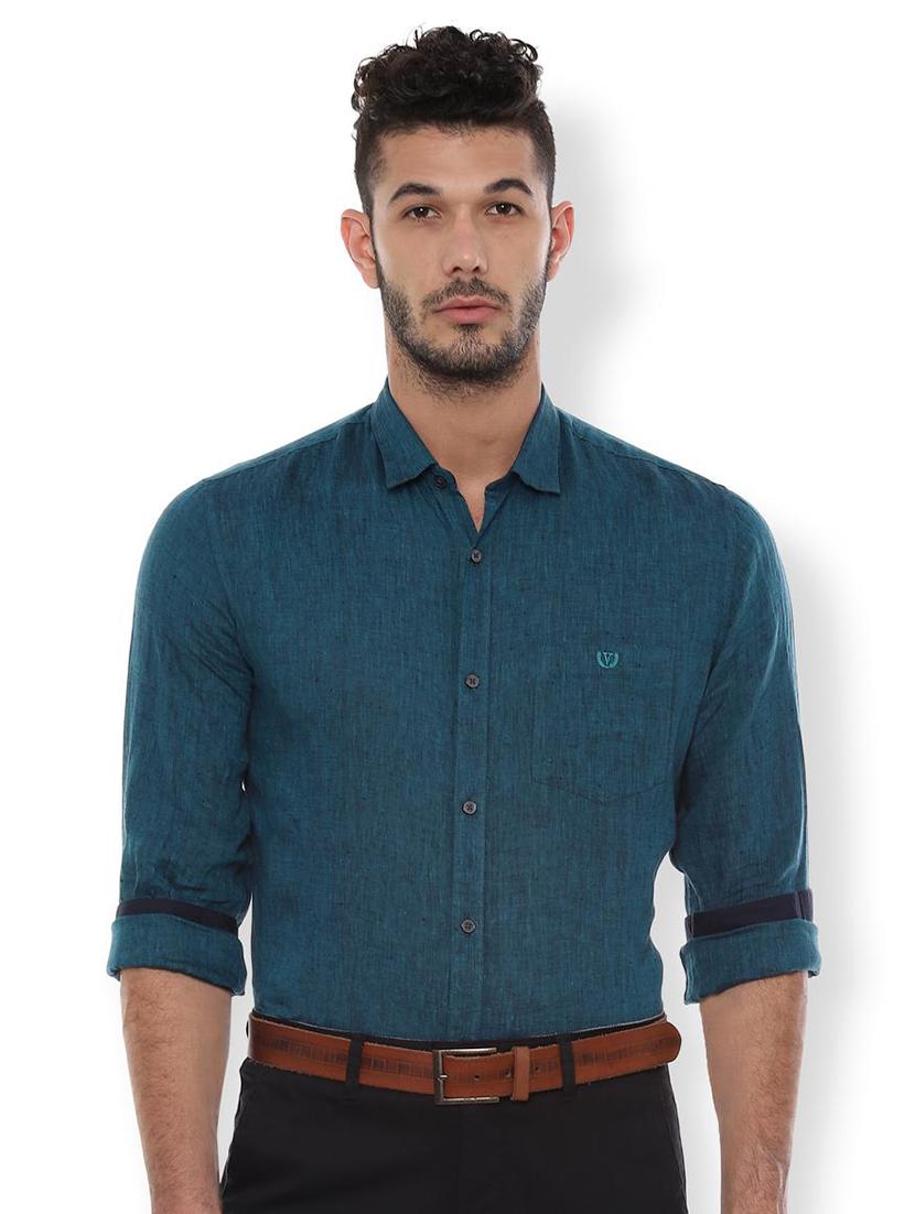 blue linen solid casual shirt - 16598058 - Zoom Image - 1