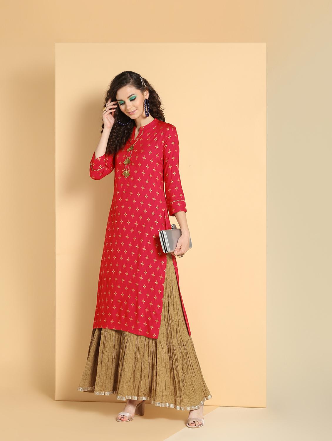 gold print kurta skirt set - 16598540 - Zoom Image - 1