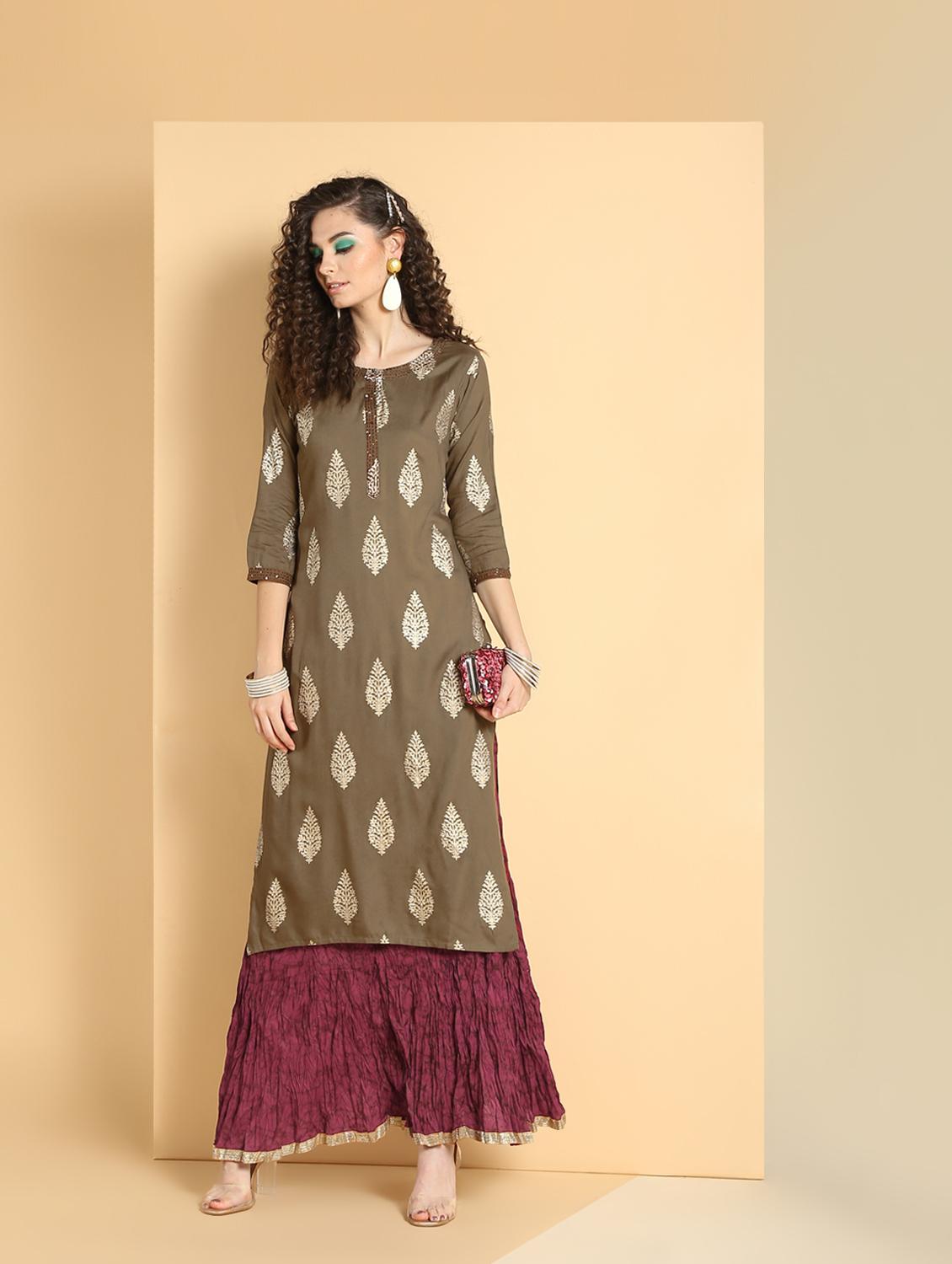 gold print kurta skirt set - 16598543 - Zoom Image - 1