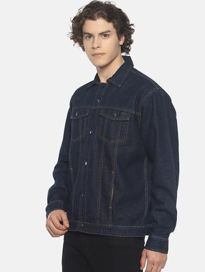 blue solid denim jacket - 16598725 - Standard Image - 2