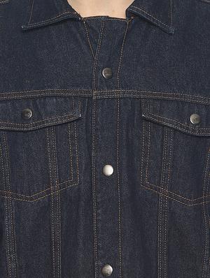 blue solid denim jacket - 16598725 - Standard Image - 5