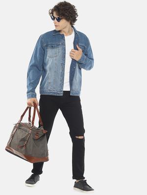 blue solid denim jacket - 16598728 - Standard Image - 4