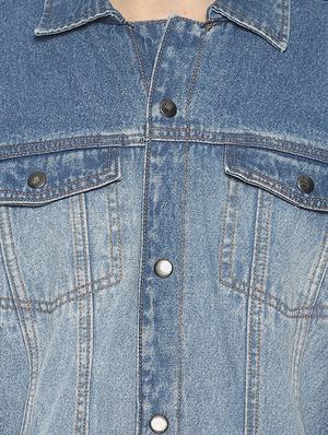blue solid denim jacket - 16598728 - Standard Image - 5