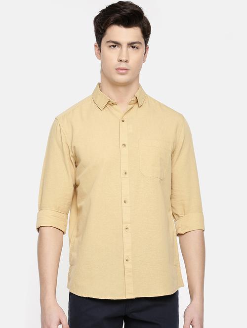 beige solid casual shirt - 16598770 - Standard Image - 1