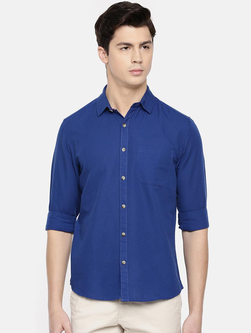 blue solid casual shirt - 16598771 - Zoom Image - 1