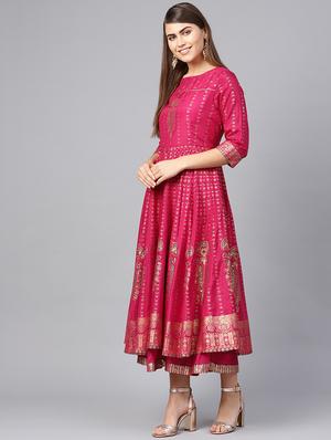 gold print anarkali ethnic dress - 16599591 - Standard Image - 2