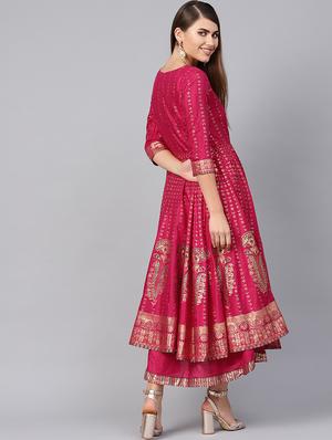 gold print anarkali ethnic dress - 16599591 - Standard Image - 3