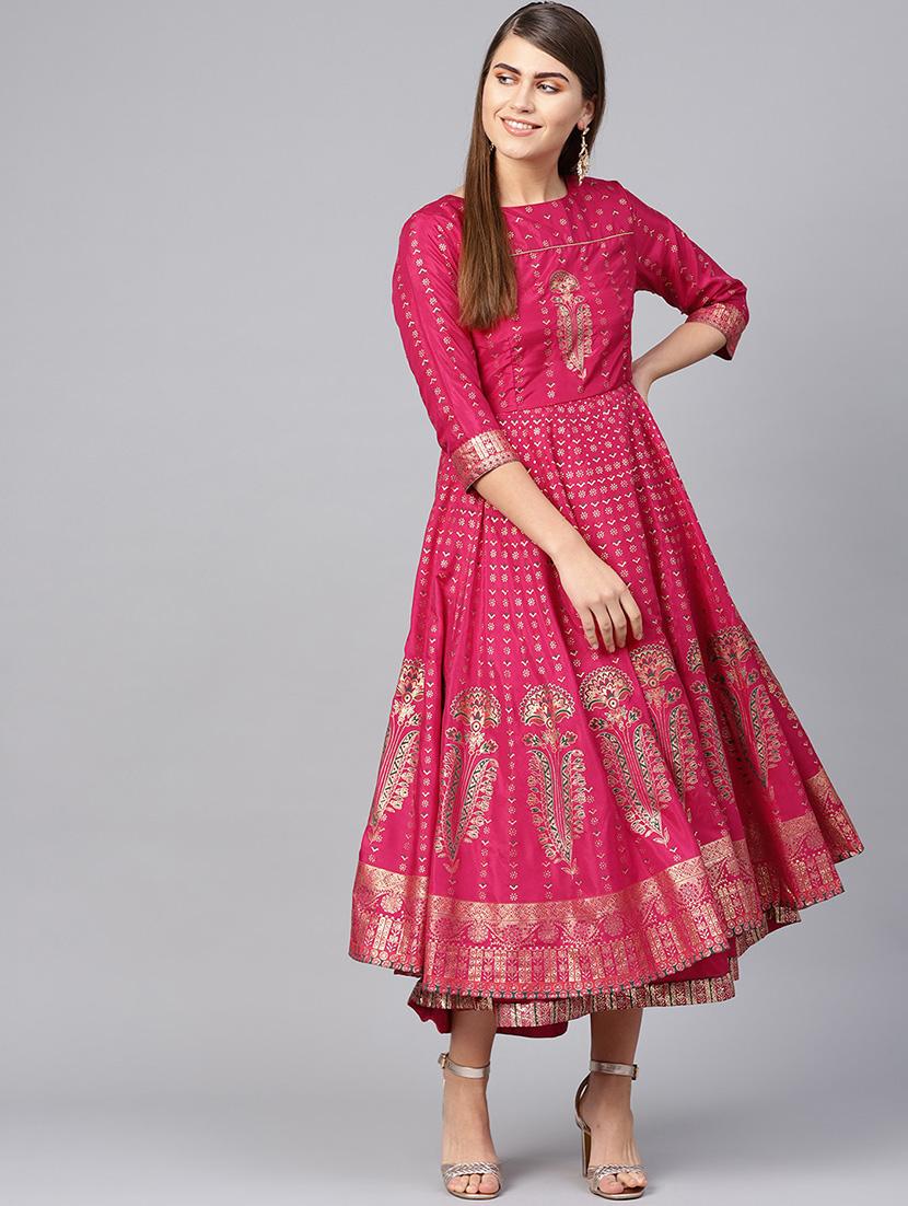 gold print anarkali ethnic dress - 16599591 - Zoom Image - 1