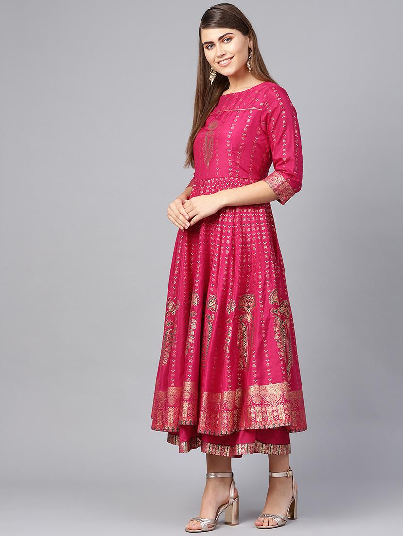 gold print anarkali ethnic dress - 16599591 - Zoom Image - 2