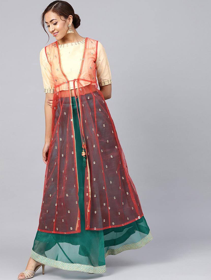 organza embellished lehenga choli shrug set - 16599593 - Zoom Image - 1
