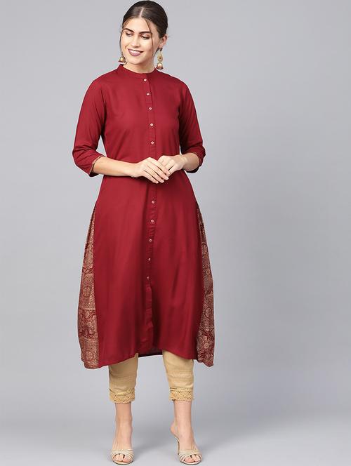 solid a-line kurta - 16599637 - Standard Image - 1