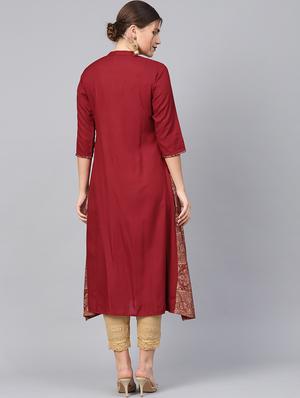solid a-line kurta - 16599637 - Standard Image - 3