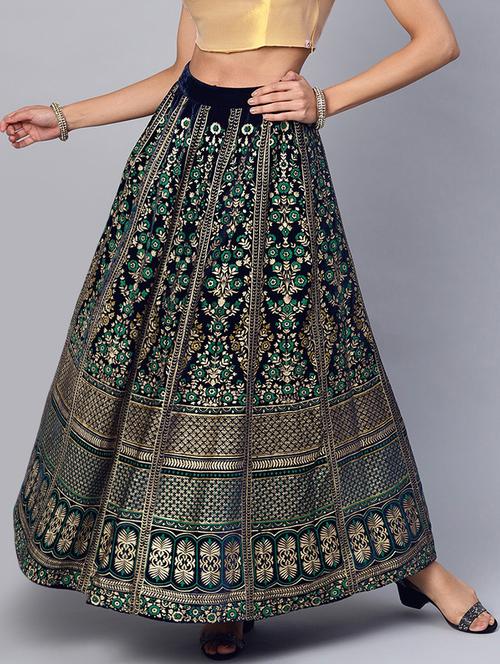 floral velvet flared skirt - 16599667 - Standard Image - 1