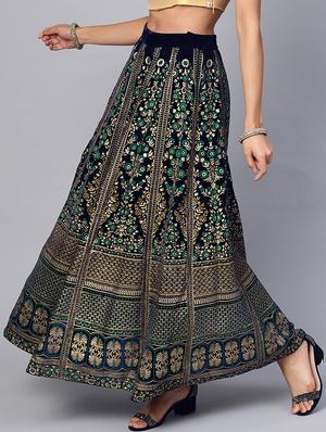 floral velvet flared skirt - 16599667 - Standard Image - 2