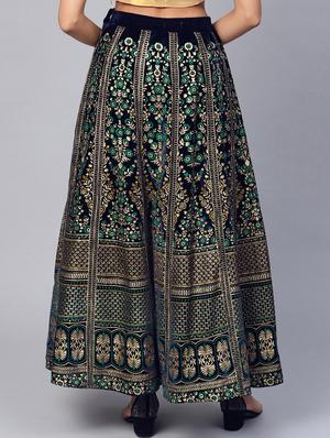 floral velvet flared skirt - 16599667 - Standard Image - 3