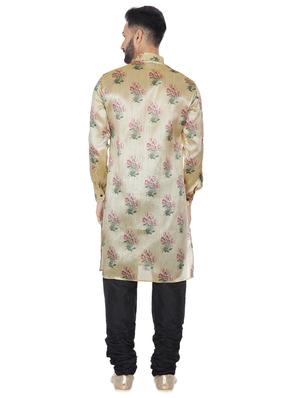 beige silk blend floral print long kurta - 16599833 - Standard Image - 3
