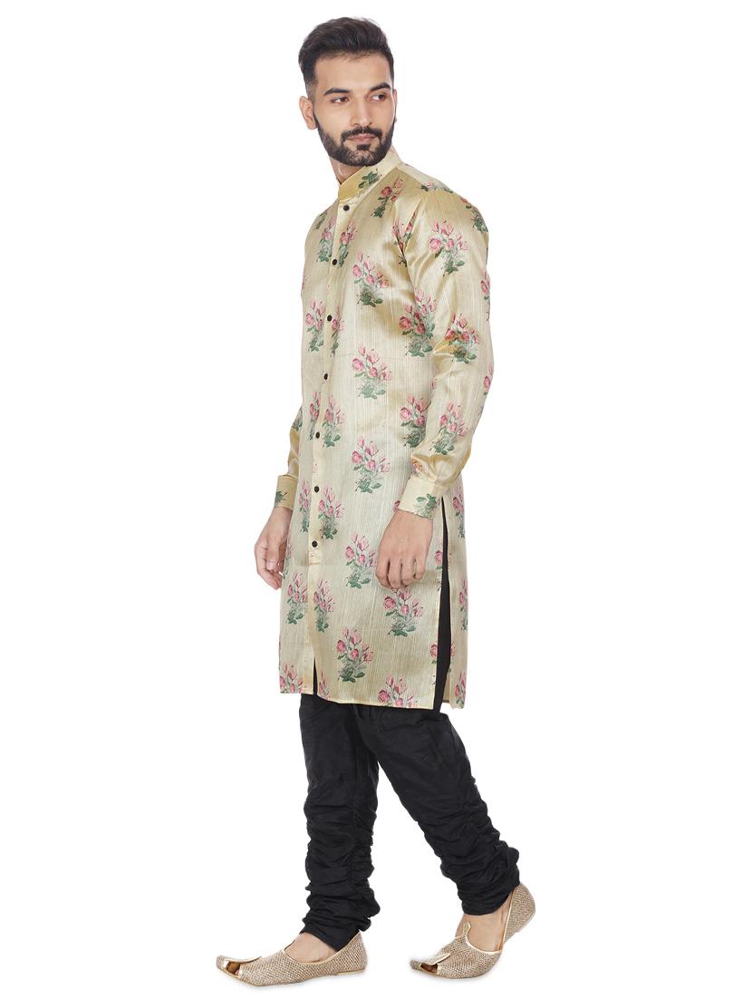 beige silk blend floral print long kurta - 16599833 - Zoom Image - 2