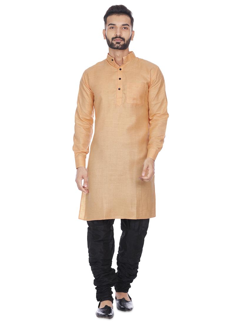 orange silk blend solid long kurta - 16599847 - Zoom Image - 1