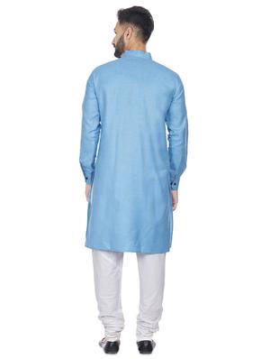 blue solid long kurta - 16599850 - Standard Image - 3