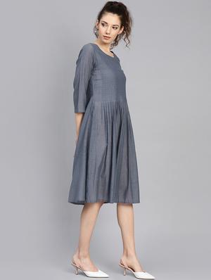 round neck gathered a-line dress - 16599901 - Standard Image - 2