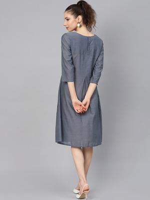 round neck gathered a-line dress - 16599901 - Standard Image - 3