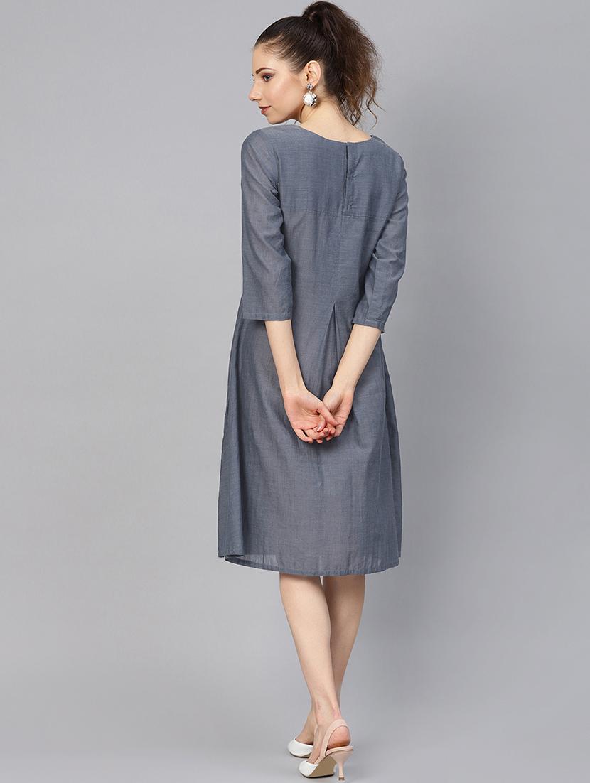 round neck gathered a-line dress - 16599901 - Zoom Image - 3