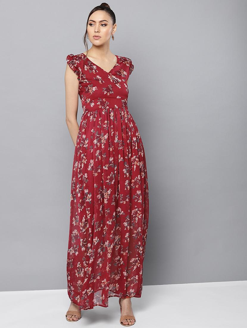 v neck floral maxi dress - 16600041 - Zoom Image - 1