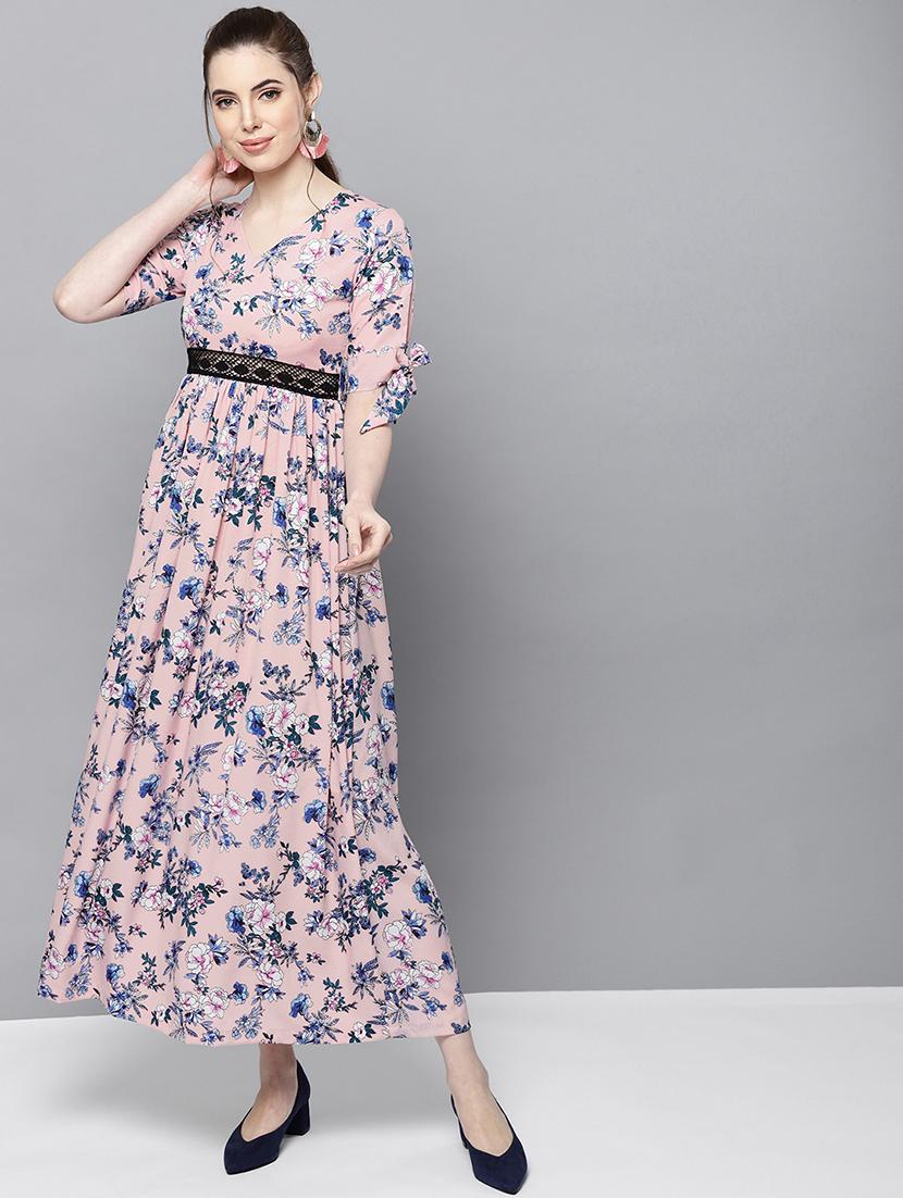 v neck contrast lace maxi dress - 16600047 - Zoom Image - 1