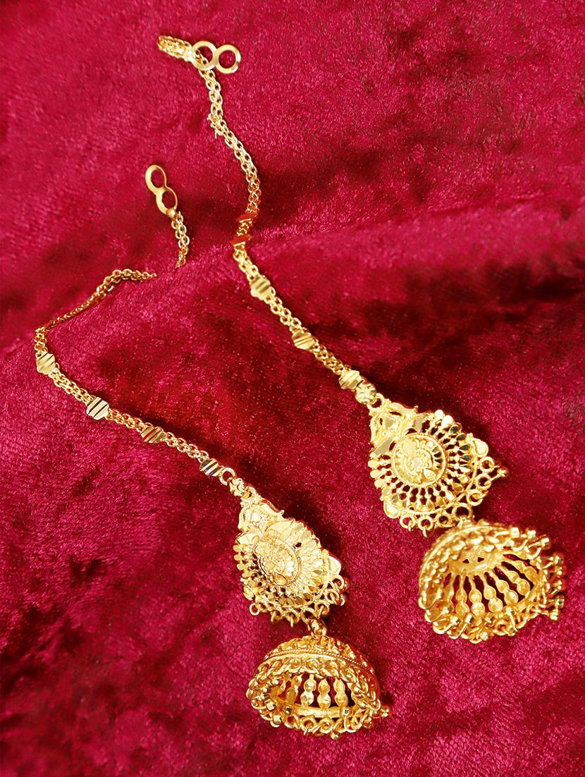 gold brass jhumka earring - 16600295 - Zoom Image - 1