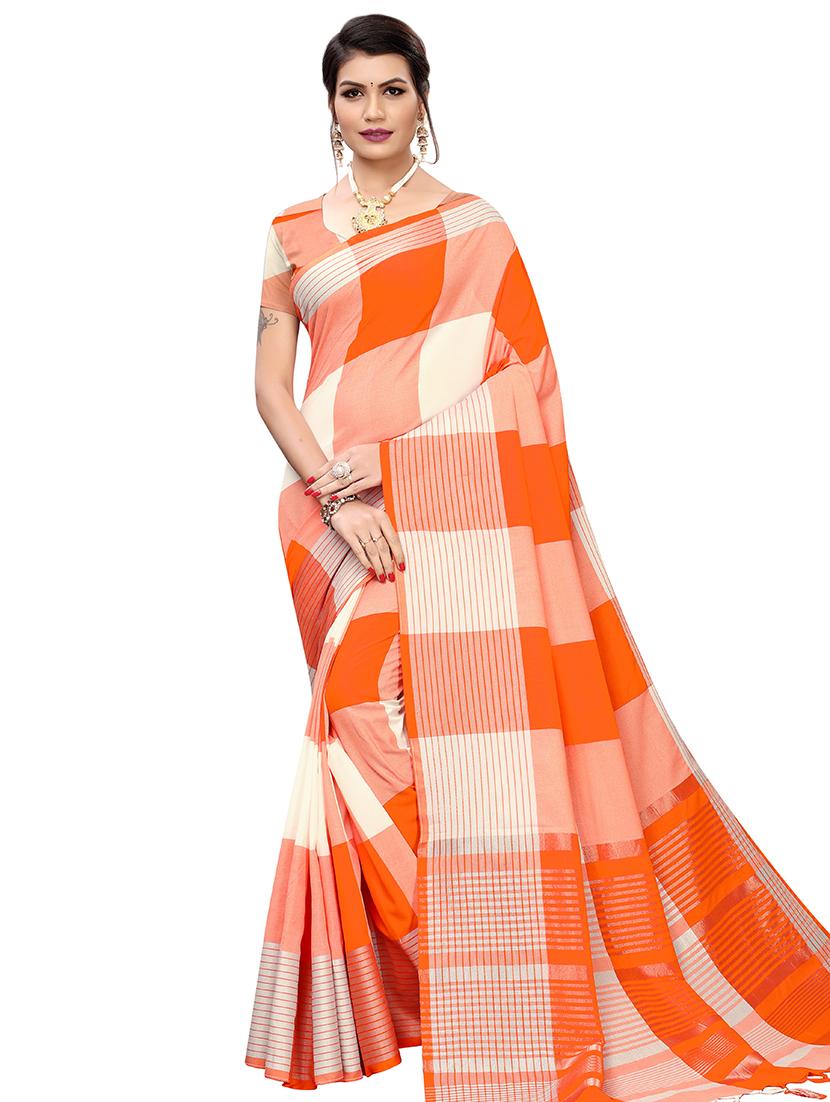 checkered woven saree with blouse - 16600302 - Zoom Image - 1