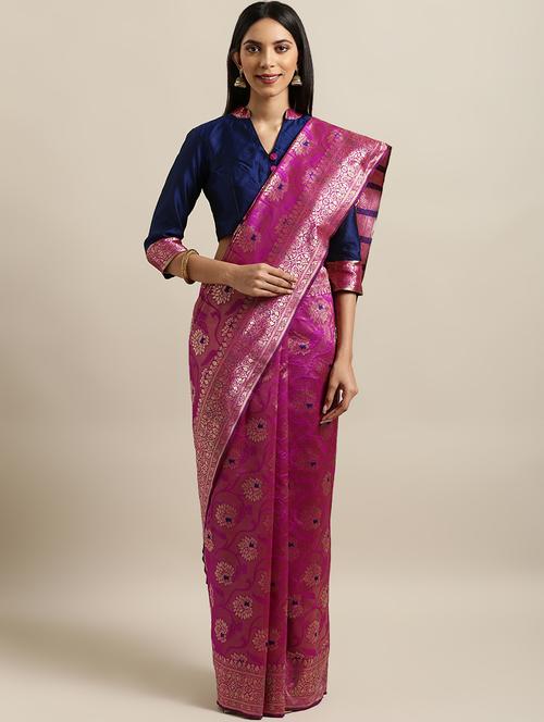floral banarasi saree with blouse - 16600364 - Very Small Image - 1