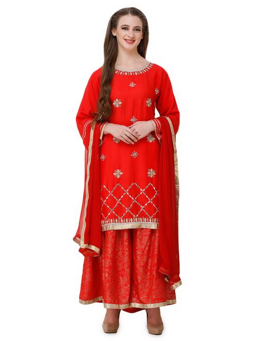 mirror work kurta sharara set - 16600781 - Standard Image - 1