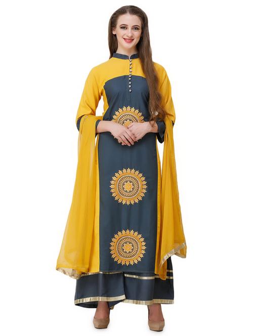 embroidered kurta palazzo set - 16600794 - Standard Image - 1