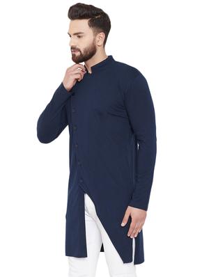 navy blue solid asymmetric kurta - 16600819 - Standard Image - 2