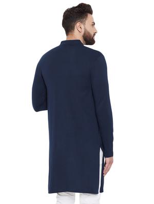 navy blue solid asymmetric kurta - 16600819 - Standard Image - 3