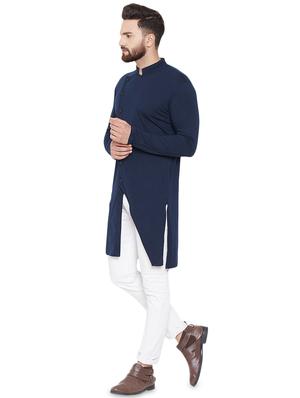 navy blue solid asymmetric kurta - 16600819 - Standard Image - 4