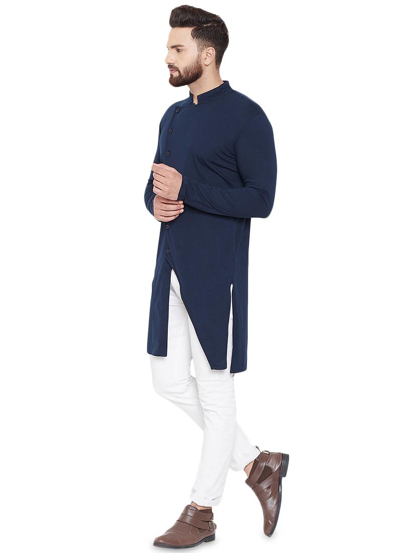 navy blue solid asymmetric kurta - 16600819 - Zoom Image - 4