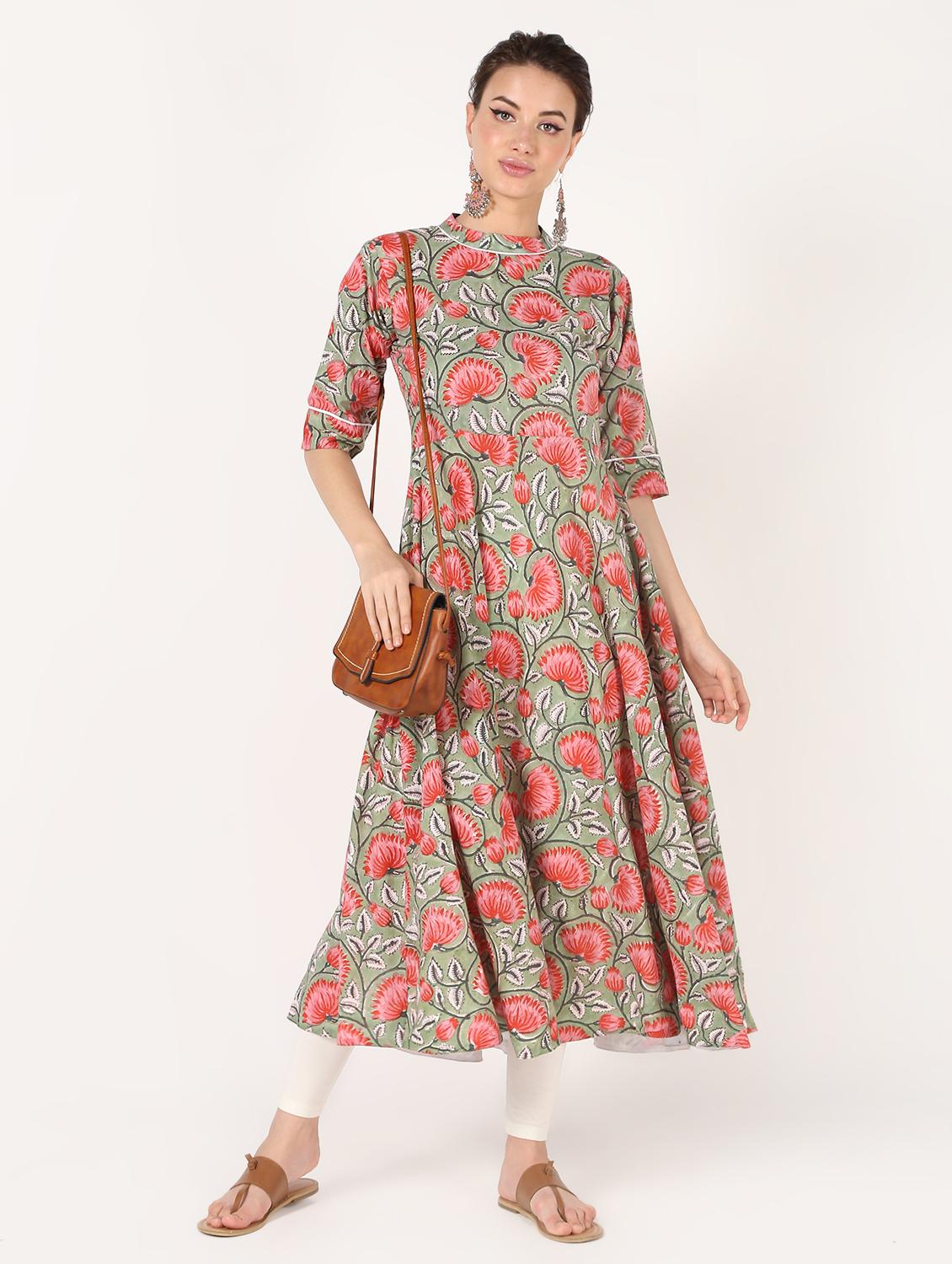 floral flared kurta - 16601596 - Zoom Image - 1