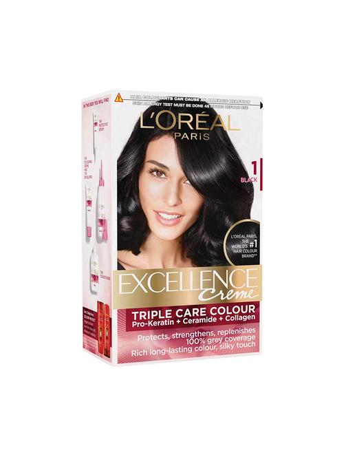 l'oreal paris excellence creme hair color, 1 black, 72ml+100g - 16601634 - Standard Image - 1