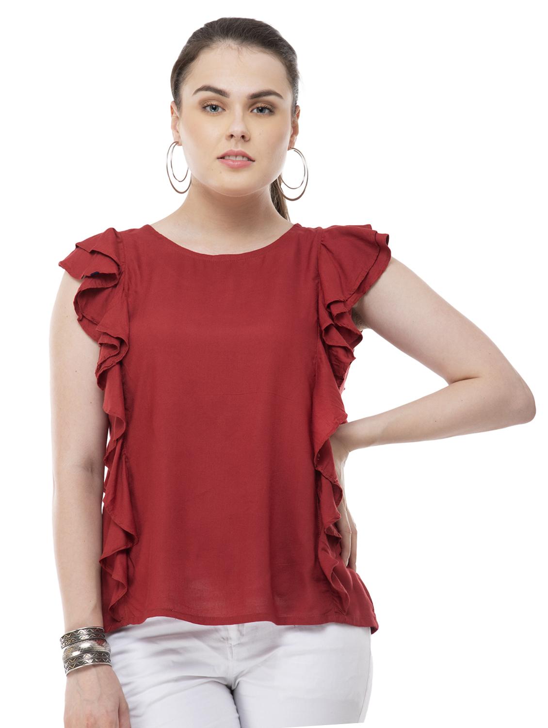 round neck ruffled top - 16602070 - Zoom Image - 1