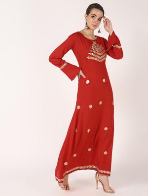 gota work flared ethnic dress - 16602604 - Standard Image - 2